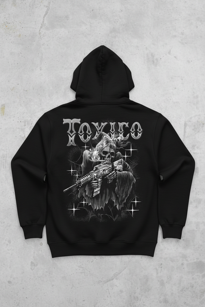 Toxico black hoodie back grim reaper graphic