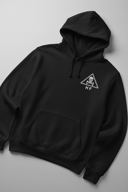 Toxico black hoodie front left chest HF skull logo